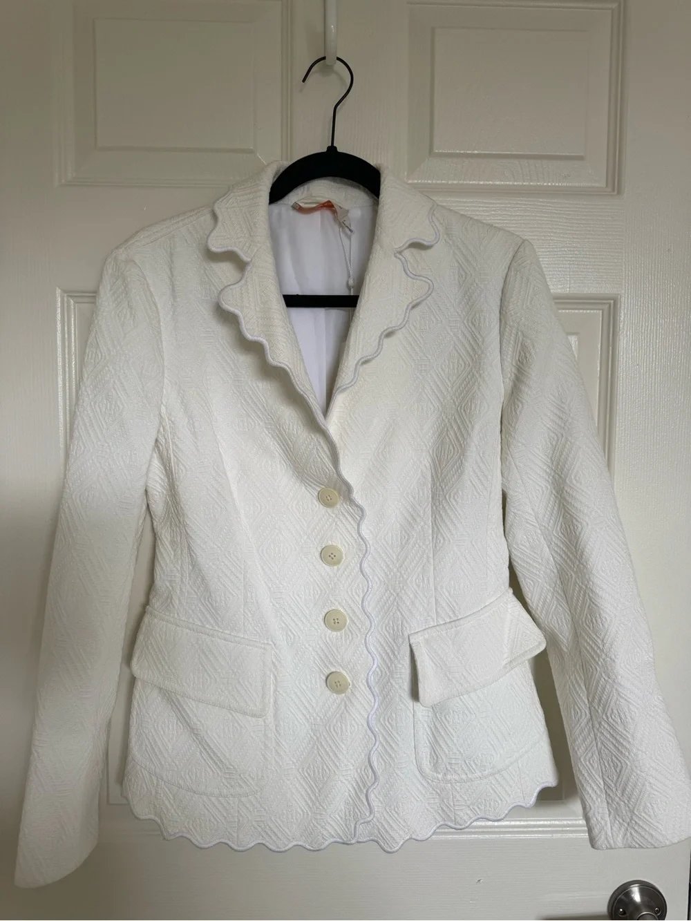 Tory Burch White Scalloped-Trim Tailored Blazer